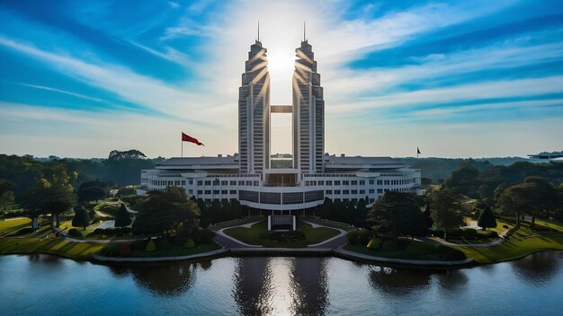 Photo vue aérienne du poste de premier ministre pendant la journée à putrajaya, en malaisie