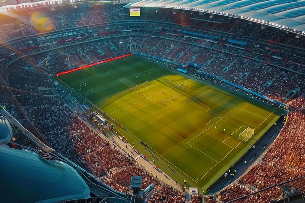 Vue aérienne du stade de football au crépuscule