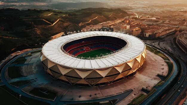 Photo vue aérienne du stade olympique de barcelone, en espagne