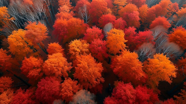 Vue aérienne d'une épaisse forêt de hêtres en automne Concept de la journée internationale de l'environnement