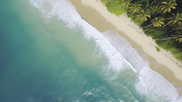 Une vue aérienne époustouflante d'une plage tropicale idéale pour les brochures de voyage