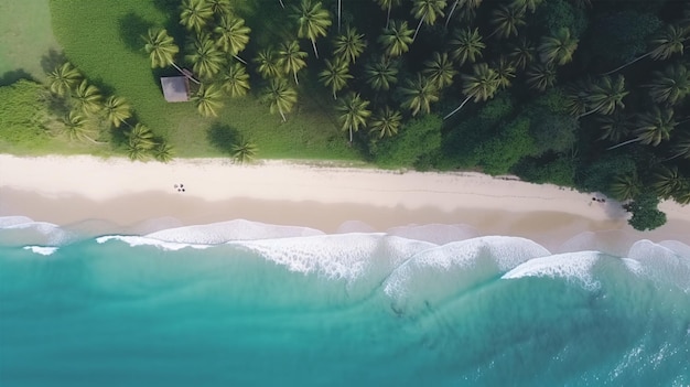 Une vue aérienne époustouflante d'une plage tropicale idéale pour les brochures de voyage