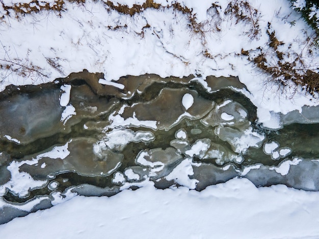 Vue aérienne de l'espace de copie de la rivière gelée