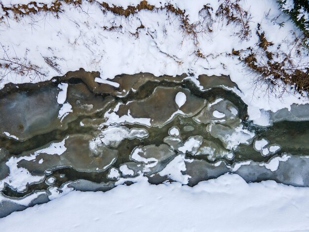 Vue aérienne de l'espace de copie de la rivière gelée