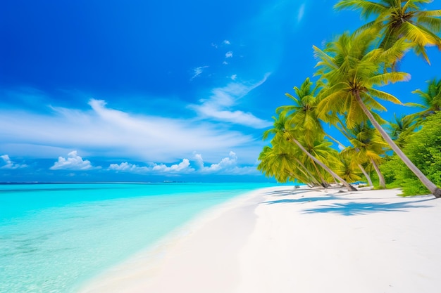 Une vue aérienne fascinante de la plage tropicale des îles maldives avec ses eaux turquoise cristallines