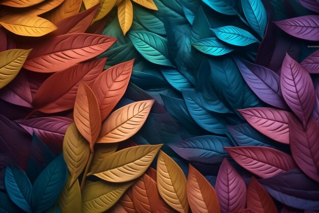 Vue aérienne des feuilles d'automne décorées de manière vibrante, le chef-d'œuvre coloré de la nature AI