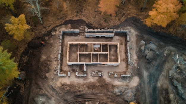 Vue aérienne d'une fondation de grande maison