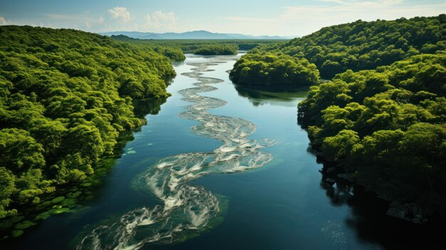 Vue aérienne de la forêt de mangroves vertes forêt tropicale tropicale paysage naturel avec des rivières et des ruisseaux qui forment de belles vues