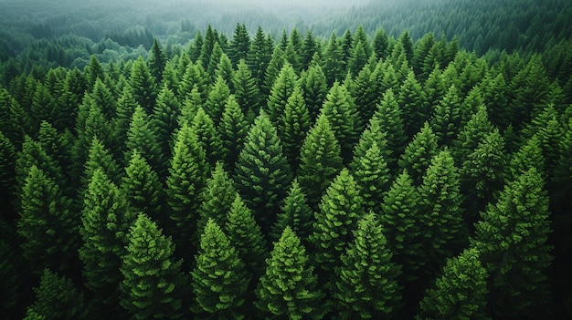 Une vue aérienne d'une forêt de pins générée par l'IA