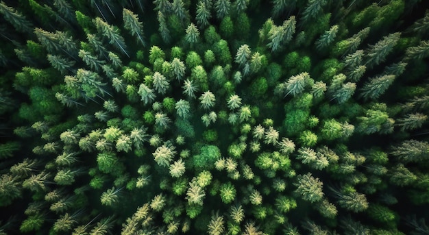 Vue aérienne de la forêt avec des pins verts