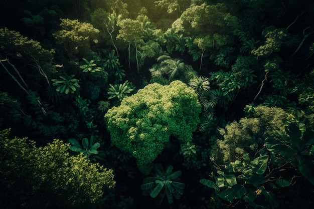 Vue aérienne de la forêt tropicale AI générative