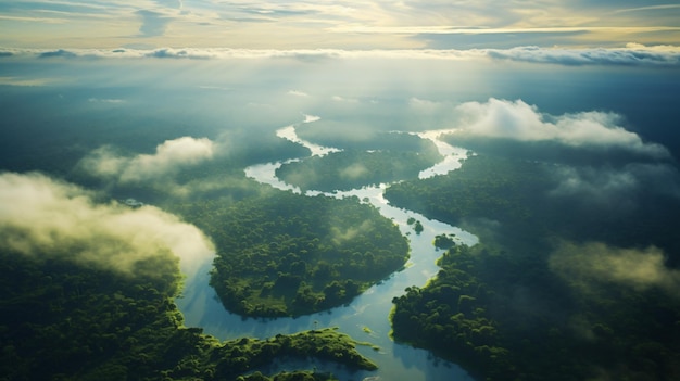 Photo vue aérienne de la forêt tropicale et de la pluie amazonienne
