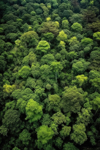 Vue aérienne d'une forêt verdoyante créée avec une IA générative