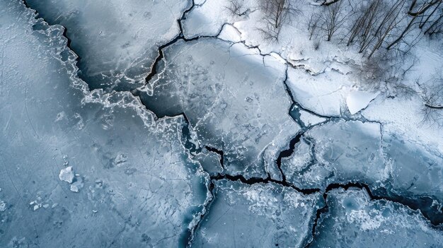 Vue aérienne de la glace fissurée