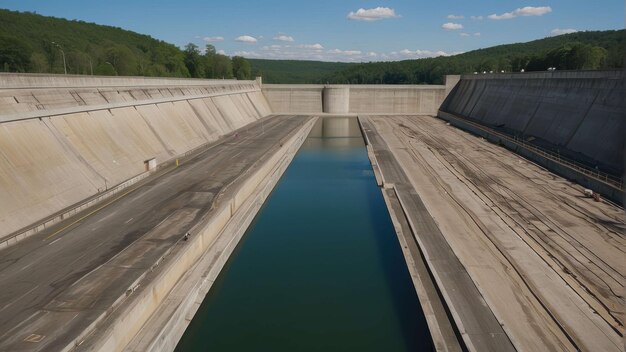 Vue aérienne d'une grande structure de barrage en béton