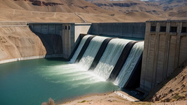 Vue aérienne d'une grande structure de barrage en béton