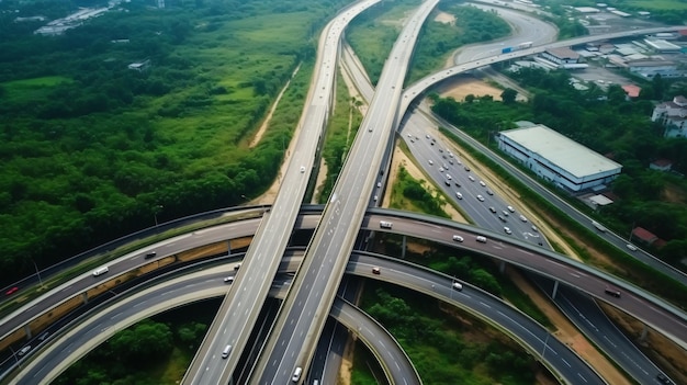 Vue aérienne de haut de l'autoroute le trafic routier est un élément important