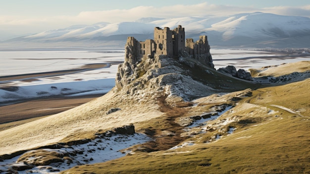 Photo vue aérienne hivernale du château de rocca calascio uhd papier peint