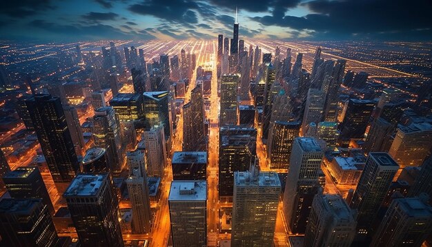 Vue aérienne de l'horizon de Chicago avec la perspective la plus unique