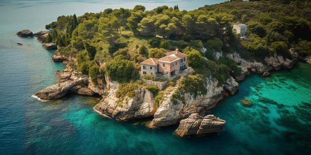 Vue aérienne de l'île d'Antipaxos près de Corfou Grèce