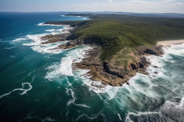 Une vue aérienne d'une île au milieu de l'IA générative de l'océan