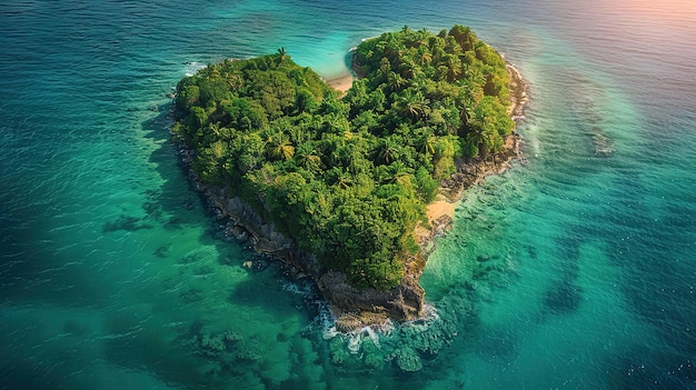 Vue aérienne d'une île caribéenne en forme de cœur Concept de vacances d'amour