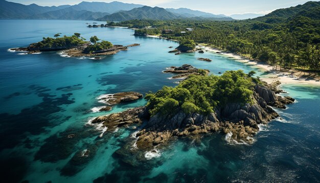 vue aérienne d'une île tropicale avec une plage de sable et de l'eau claire générative ai
