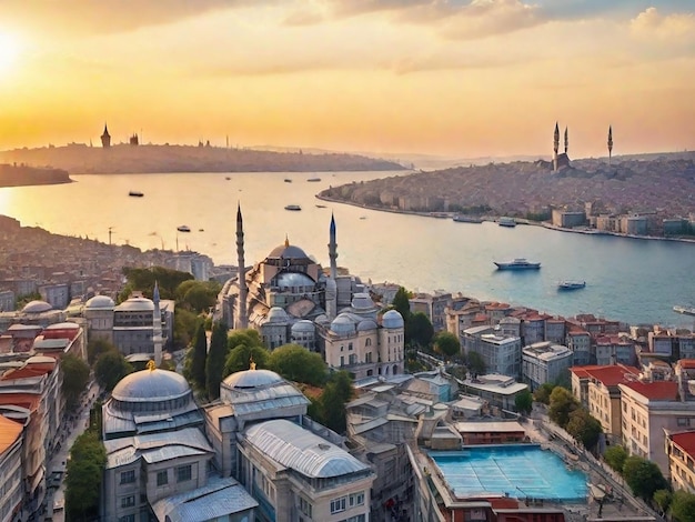 Vue aérienne de l'Istanbul au coucher du soleil en Turquie
