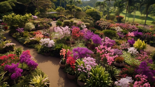 Photo une vue aérienne d’un jardin d’orchidées tropicales ai generative