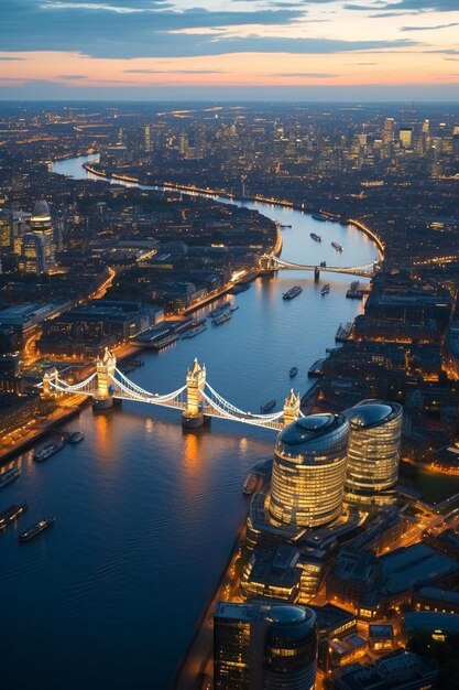 Photo vue aérienne de londres illuminée, royaume-uni