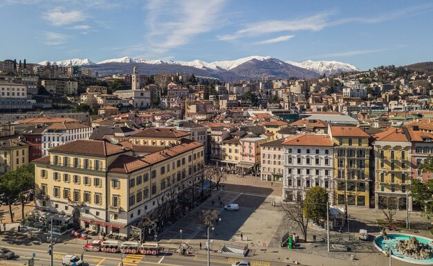 Vue aérienne de Lugano, ville du sud de la Suisse