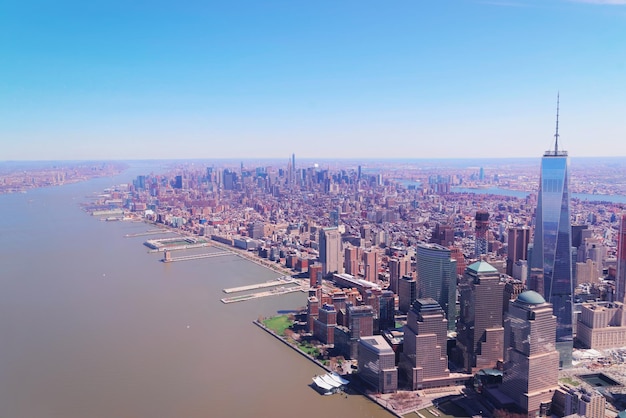 Vue aérienne sur Manhattan et la rivière Hudson, New York, États-Unis