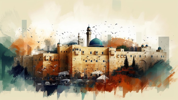 Vue aérienne de la mosquée AlAqsa entourée des anciens murs de la vieille ville de Jérusalem