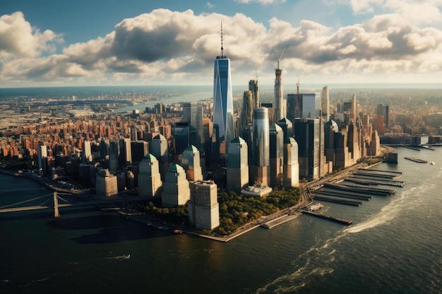 Vue aérienne de New York City Manhattan avec des gratte-ciel Vues aériennes du centre-ville de Manhattan générée par l'IA