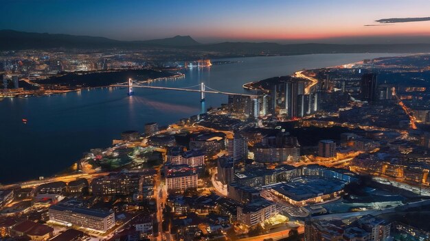 Vue aérienne nocturne des lumières de la ville de Turquie