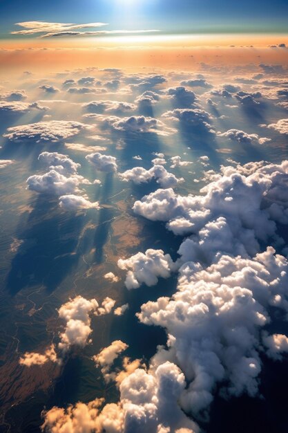 Vue aérienne de nuages projetant des ombres sur terre créées avec une IA générative