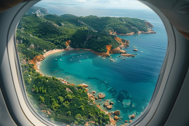 Vue aérienne de l'océan depuis une fenêtre d'avion