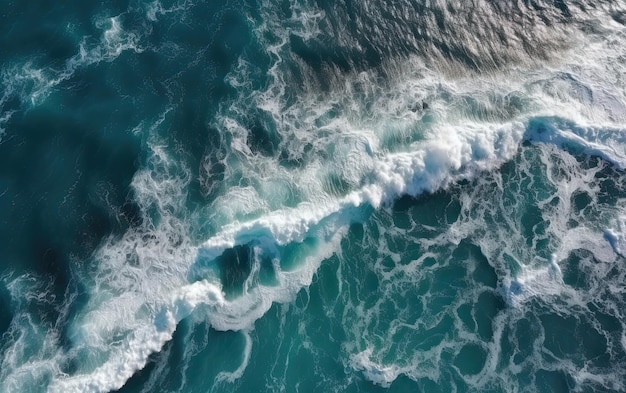 Une vue aérienne de l'océan avec un océan bleu et des vagues blanches