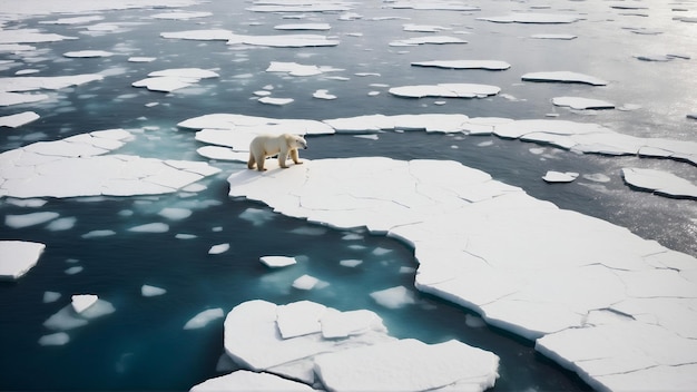 Vue aérienne de l'ours polaire sur une plaque de glace