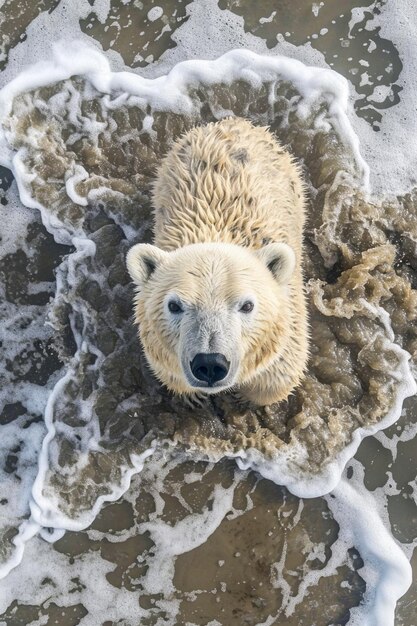 Vue aérienne d'un ours polaire