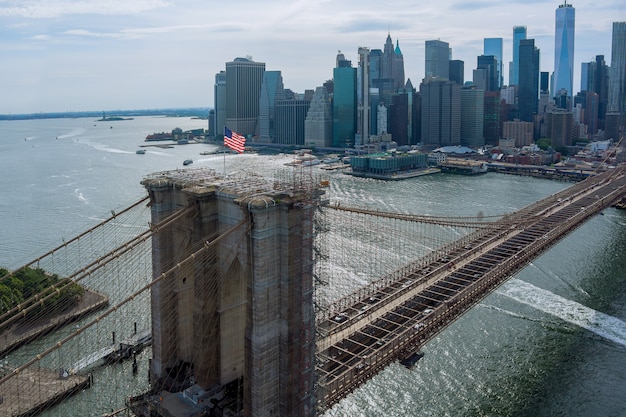 Vue aérienne panoramique Manhattan magnifique paysage urbain panorama du pont de Brooklyn New York City, États-Unis