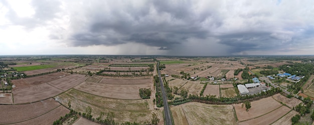 Vue aérienne panoramique des rizières, Thaïlande.