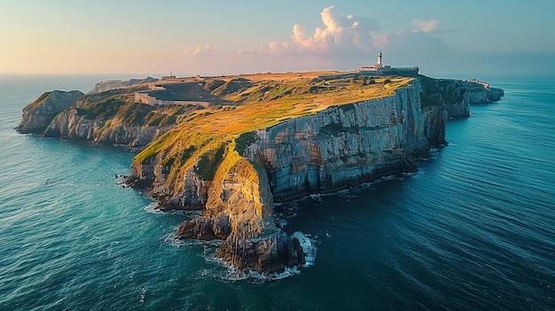 Vue aérienne d'un papier peint sur une falaise côtière