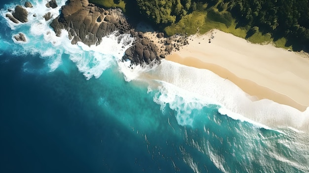 Vue aérienne d'un paradis côtier où les eaux azur se rencontrent les côtes dorées