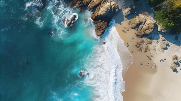 Vue aérienne d'un paradis côtier où les eaux azur se rencontrent les côtes dorées