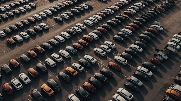 Vue aérienne d'un parking avec beaucoup de voitures Generative Ai