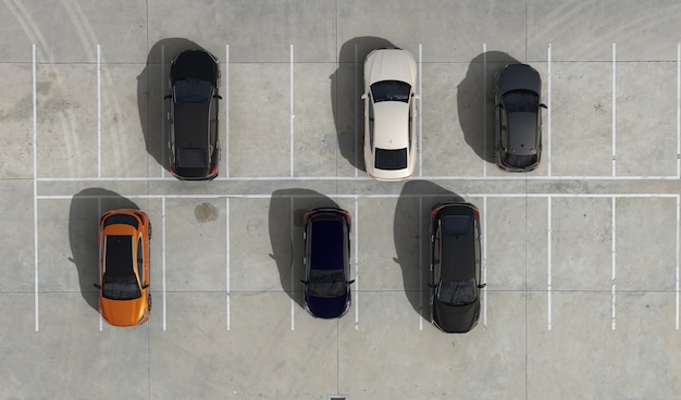 Photo vue aérienne des parkings vides et des voitures garées