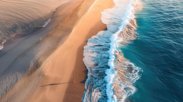 Vue aérienne d'une personne le long de toute la côte de la plage de sable