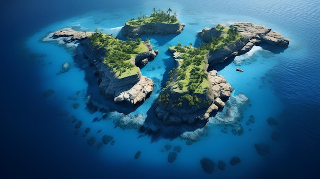 Vue aérienne d'une petite île reliée à la côte