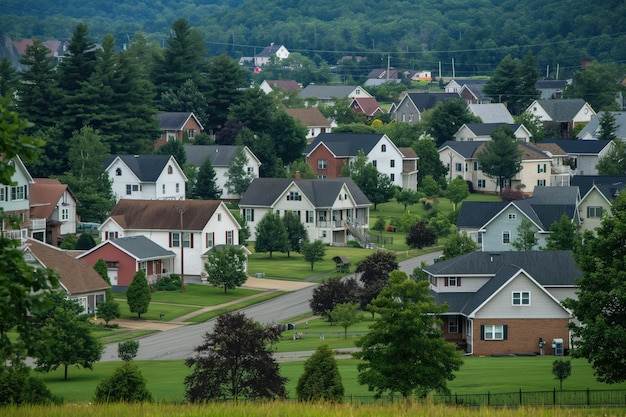 Photo une vue aérienne d'une petite ville américaine. vous pouvez voir des complexes résidentiels, des maisons et des routes.